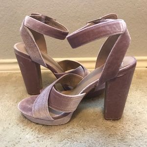 Light purple velvet chunky heels